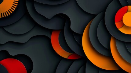 digital image of a paper art background with overlapping circles and a wavy texture in a variety of colors, including black, orange, and red, reminiscent of world flags.