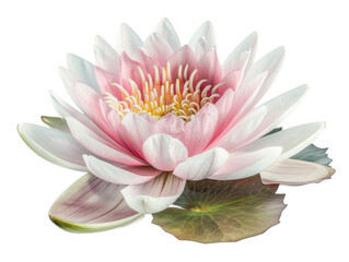 A delicate pink water lily with white edges, showcasing its intricate details and vibrant colors.
