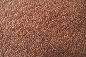 Full frame shot of the surface of leather texture and background. Leather is made from the hides of animals, treated and finished to create a durable product suitable for a huge range of uses.
