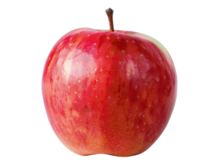 A single, ripe red apple with a shiny skin and a green stem.