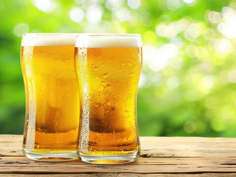 Refreshing Summer Beer Glasses with Nature Backdrop