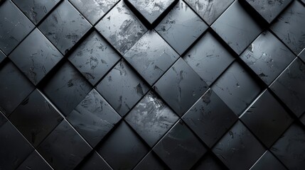 Abstract background of dark, textured, square tiles in a staggered pattern.