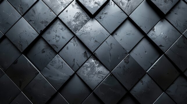 Abstract background of dark, textured, square tiles in a staggered pattern.