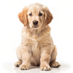 Fototapeta premium A cute golden retriever puppy sitting on a white background.