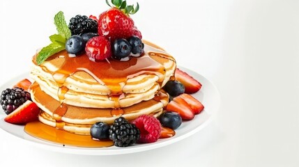 Delicious Pancakes Topped with Fresh Berries and Syrup