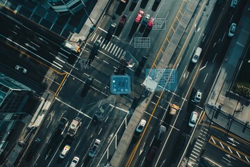 Aerial view of traffic with AI detection, ai detection concept