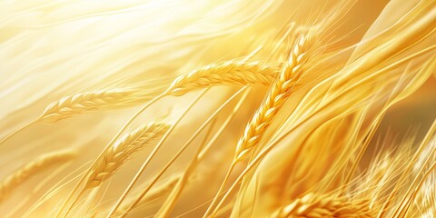 Golden wheat field close-up with soft sunlight, background concept