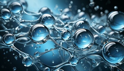 Cell molecules of water Blue bubbles molecule background Biology or chemistry background,, silver color splash Free Photo realistic