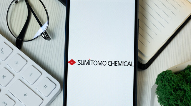 New York, USA - 11 June 2024: Sumitomo Chemical Logo on Phone Screen, Company Icon