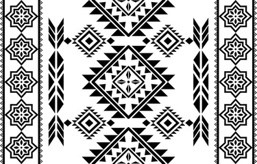 Fototapeta premium Ancient echoes Aztec geometric seamless patterns southwest Navajo Native American tribal ethnic black and white for textile printing