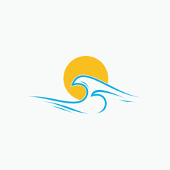 Water wave and sun vector symbol