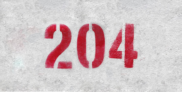 Red Number 204 on the white wall. Spray paint.