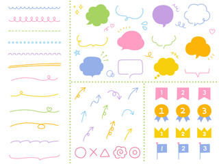 ふきだしなどの飾りイラストのベクターイラストセット　ふきだし　フレーム　矢印　ランキングアイコン