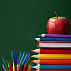 Stack of Colored Pencils Next to Apple