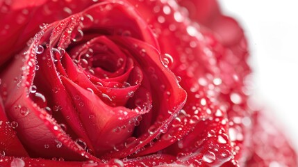 Red rose with drops of water on white background close-up image