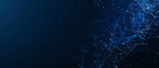 Abstract polygonal background from lines, dots and glowing particles with plexus effect. Artificial intelligence connectivity