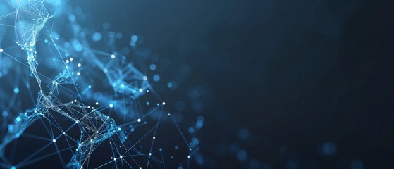 Abstract polygonal background from lines, dots and glowing particles with plexus effect. Artificial intelligence connectivity