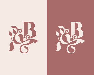 Vintage B Letter Floral Design. Classic Monogram Alphabetical Icon for Restaurant, Boutique, Hotel.