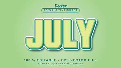 Editable 3d text effect July modern style isolated on green background