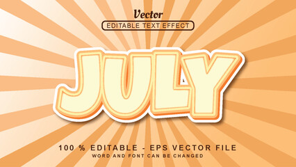 Editable 3d text effect July modern style isolated on gradient background