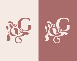 Vintage G Letter Floral Design. Classic Monogram Alphabetical Icon for Restaurant, Boutique, Hotel.
