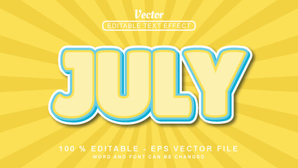 Editable 3d text effect July fun style isolated on yellow background