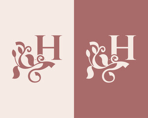 Vintage H Letter Floral Design. Classic Monogram Alphabetical Icon for Restaurant, Boutique, Hotel.