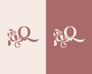 Vintage Q Letter Floral Design. Classic Monogram Alphabetical Icon for Restaurant, Boutique, Hotel.