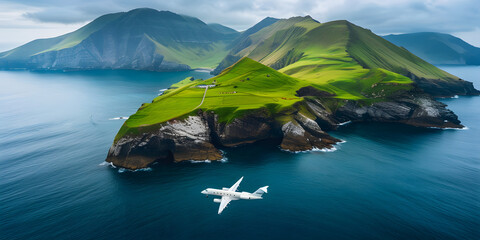 Avião Voando Sobre uma Paisagem Dramática e Linda