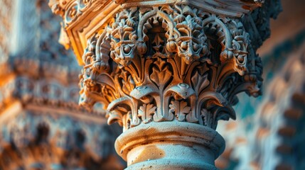 Close-up of Ornate Stone Column Capital