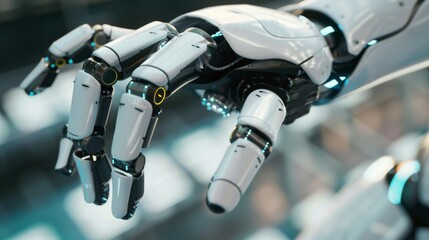 Artificial intelligence robot hand mock up on technology background, AI generated technology concept