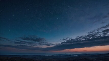 Fototapeta premium blue hour sky, just after sunset and before nightfall, with a romantic and mystical atmosphere. The sky is a blend of deep blue and rich indigo, near the horizon