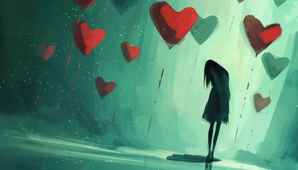 Heartbreak is the echo of lost promises: Illustrate a person standing alone, with echoes of promises floating away, symbolizing the pain of broken promises in love