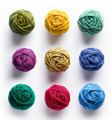 a group of balls of yarn on a white surface