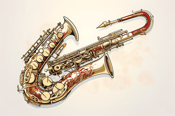 vintage style illustrated saxophone, music instrument illustration