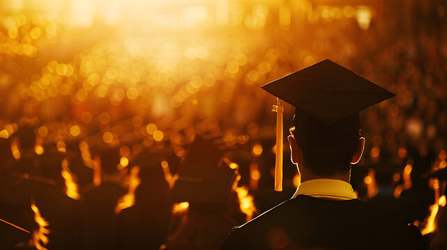 graduation ceremony university college graduate inspiring emotional cap gown crowded background achievement celebration pride accomplishment hope future education students success celebrate job search