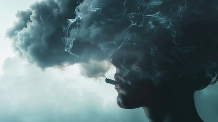 Smoking is the toxic fume that poisons vitality: Depict a person's vitality being poisoned by smoke, symbolizing how smoking can drain energy and vitality.