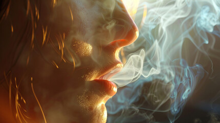 Smoking is the toxic fume that poisons vitality: Depict a person's vitality being poisoned by smoke, symbolizing how smoking can drain energy and vitality.