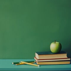 Obraz premium Green Apple on Stack of Books