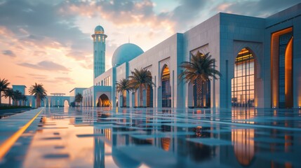 Obraz premium Grand Mosque with Reflecting Pool at Sunset
