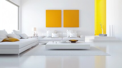 luxury living room with white  sofa set and and soft blue color  pillows on sofa and large table and beautiful painting on wall good place for relaxing 