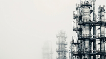 Obraz premium A large industrial plant with many tall structures. The sky is overcast and the atmosphere is somewhat gloomy
