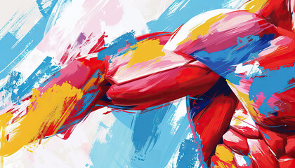 Muscles are the canvas of physical prowess: Illustrate a canvas with muscles painted in bold, vibrant colors, symbolizing that muscles are a visible expression of physical strength and ability