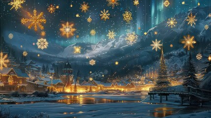 Winter Wonderland: A Snowy Village Illuminated by Festive Lights
