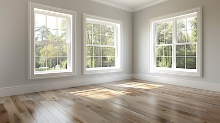 Fototapeta premium Empty Room with Windows and Hardwood Floor.