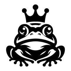 A black royalty frog with crown silhouette illustration