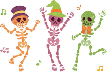10月　ハロウィーン　踊る骸骨のイラスト