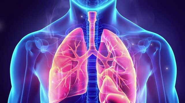 Anatomical x-ray human body anatomy. 3d human anatomy illustration with internal organ. Detailed human respiratory system anatomy illustration with lungs. Human Respiratory System Lungs Anatomy. 4K 