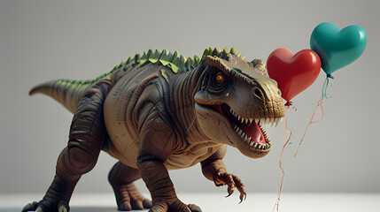 Fototapeta premium T rex - tyrannosaurus rex With Valentine Love balloon 