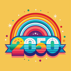 bright 2050 year banner with rainbow background